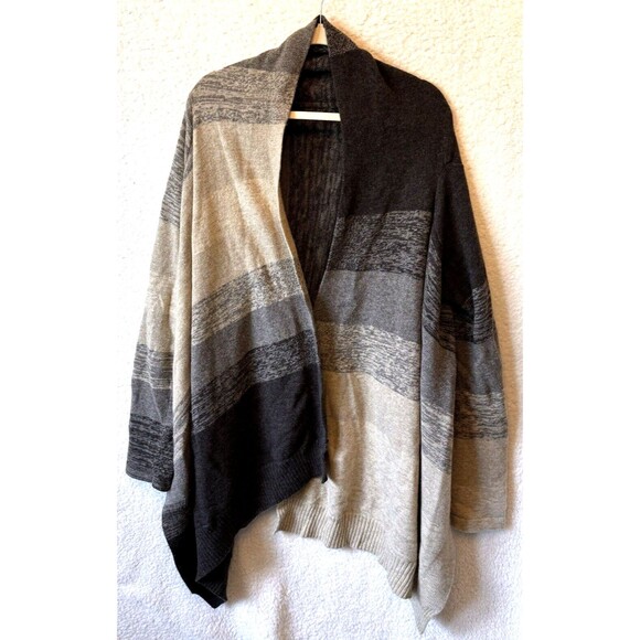 BCBG MAX AZRIA Women Cardigan Sweater Sz L Open Front Wool‎ Blend Tan Black - Picture 1 of 11